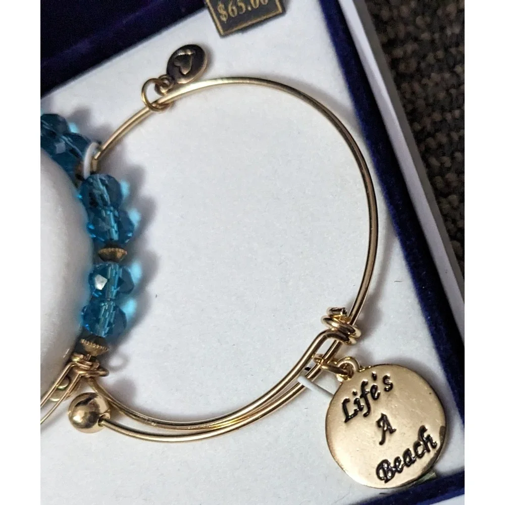 3 PC Bracelet Set Life's‎ A Beach New Gift Ocean Flip Flop Palm Dangle Nautical